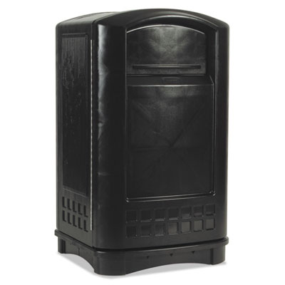 Rubbermaid Commercial Plaza Indoor/outdoor Waste Container, Rectangular, Plastic, 50 Gal, Black (3964BLA)
