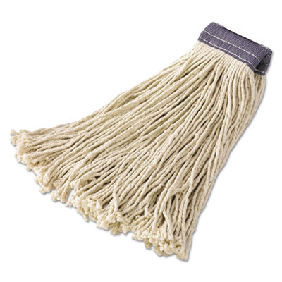Rubbermaid Commercial Premium Cut-End Cotton Mop Head, White, 24 oz, 5-in. Blue Headband, 12/Carton (F158WHI)