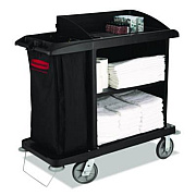 Rubbermaid Commercial Multi-Shelf Cleaning Cart, Plastic, 4 Shelves, 1 Bin, 22" x 49" x 50", Black (6190BLA)