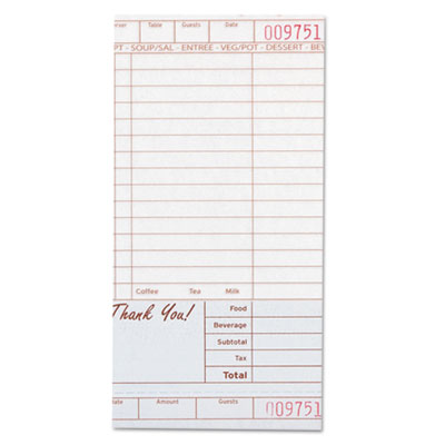 AmerCareRoyal Guest Check Book, Carbonless Duplicate, 4 1/5 X 8 1/2, 200/pack, 10 Packs/carton (GC49972)