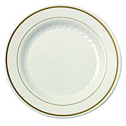 WNA Masterpiece Plastic Plates, 7.5" dia, Ivory/Gold, 10/Pack, 15 Packs/Carton (MP75IPREM)