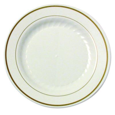 WNA Masterpiece Plastic Plates, 7.5" dia, Ivory/Gold, 10/Pack, 15 Packs/Carton (MP75IPREM)
