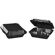 Genpak Snap-It Foam Hinged Carryout Container, 3-Comp, Black, 8-1/4x8x3,100/bg, 2 Bg/ct (SN2433L)