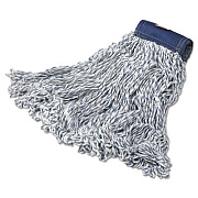 Rubbermaid Commercial Super Stitch Finish Mops, Cotton/Synthetic, White, Large, 5-in. Blue Headband (D553)