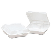 Genpak Foam High Volume Hinged Container, 3-Comp, 9x9-1/4x3, White, 100/bg, 2 Bg/ct (23300)