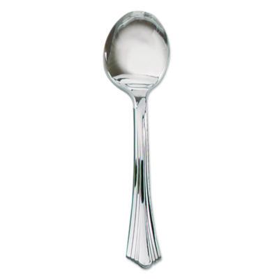WNA Heavyweight Plastic Soup Spoons, Reflections Design, Silver, 600/Carton (640155)