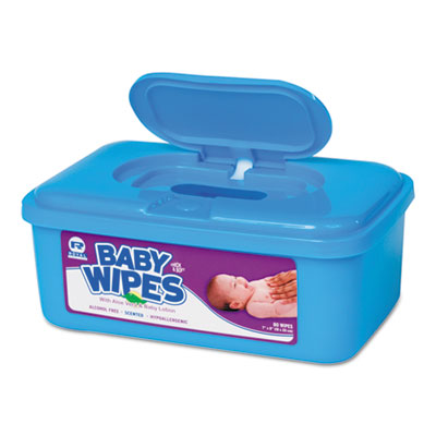AmerCareRoyal Baby Wipes Tub, Scented, White, 80/Tub, 12 Tubs/Carton (RPBWS80)