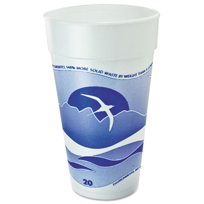Dart Horizon Hot/Cold Foam Drinking Cups, 20 oz, White/Blueberry, 25/Bag, 20 Bags/Carton (20J16H)