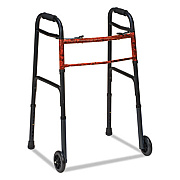 DMI Two-Button Release Folding Walker with Wheels, Adjusts 32" to 38", 250 lb Capacity, Black/Copper (80210450200)