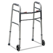DMI Two-Button Release Folding Walker with Wheels, Adjusts 32" to 38", 250 lb Capacity, Silver/Gray (80210450600)