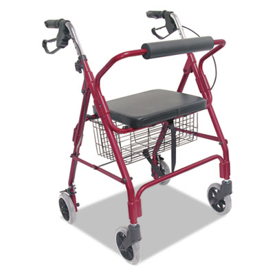 DMI Ultra Lightweight Rollator, Adjusts 33.75" to 38", 300 lb Capacity, Burgundy (50110120700)