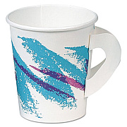 Dart Jazz Paper Hot Cups with Handles, 6 oz, White/Green/Purple, 50/Bag, 20 Bags/Carton (376HJZJ)