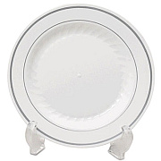 WNA Masterpiece Plastic Dinnerware, Plate, 9" dia, White/Silver, 12/Pack, 10 Packs/Carton (MP9WSLVR)