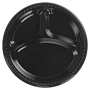 Chinet Heavyweight Plastic Plates, 10 1/4 Inch, 3-Comp, Black, Round, 125/pk, 4 Pk/ct (81430C)