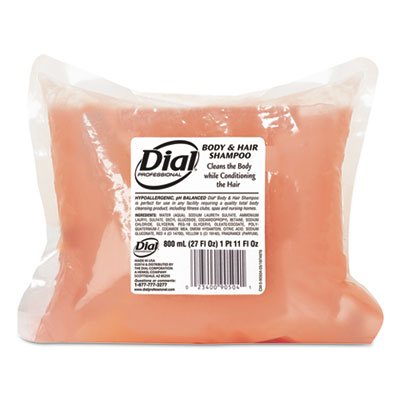 Dial Professional Hair + Body Wash Refill for Dial 800 mL Dispenser, Neutral Scent, 800 mL, 12/Carton (90504)