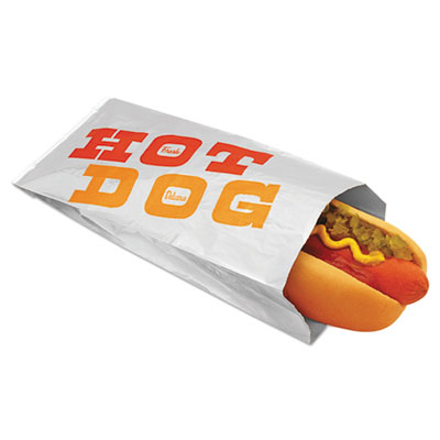 Bagcraft Foil/Paper Bag, King Hot Dog Labeling, 12" x 1.5" x 3.5", Silver/Red/Orange, 1,000/Carton (300432)