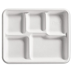 Chinet Heavy-Weight Fiber Caf Tray, 5-Compartment, 10.5 x 8.5, Beige, 125/Bag, 4 Bags/Carton (22025)