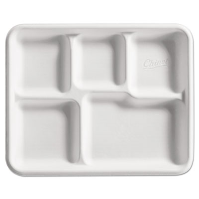 Chinet Heavy-Weight Fiber Caf Tray, 5-Compartment, 10.5 x 8.5, Beige, 125/Bag, 4 Bags/Carton (22025)
