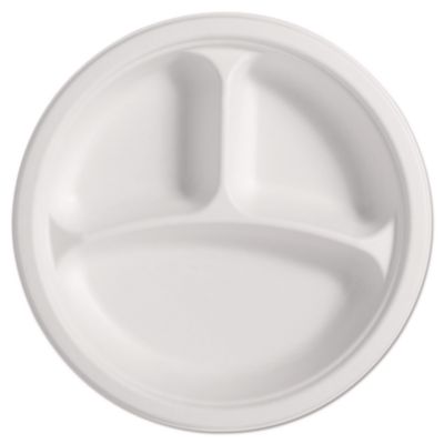 Chinet PaperPro Naturals Molded Fiber Dinnerware, Round Plates, 3-Compartment, 10.25" dia, Natural, 125/Pack, 4 Packs/Carton (25777CT)