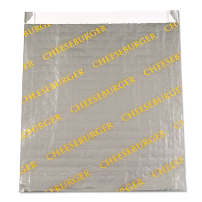 Bagcraft Foil/Paper/Honeycomb Insulated Bag, Cheeseburger Labeling, 6" x 0.75" x 6.5", Gray/Yellow, 1,000/Carton (300524)