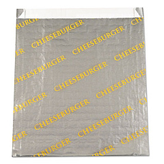 Bagcraft Foil/Paper Bag, Cheeseburger Labeling, 6" x 0.75" x 6.5", Silver/Yellow, 1,000/Carton (300529)