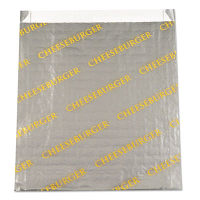 Bagcraft Foil/Paper Bag, Cheeseburger Labeling, 6" x 0.75" x 6.5", Silver/Yellow, 1,000/Carton (300529)