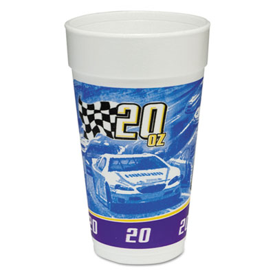 Dart RPM Stock Print Foam Hot/Cold Cups, 20 oz, Purple/Blue/Yellow/Black, 25/Bag, 20 Bags/Carton (20J16RPM)