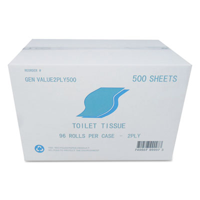 GEN SMALL ROLL BATH TISSUE, SEPTIC SAFE, 2-PLY, WHITE, 500 SHEETS/ROLL, 96 ROLLS/CARTON (GENVALUE2PLY500)