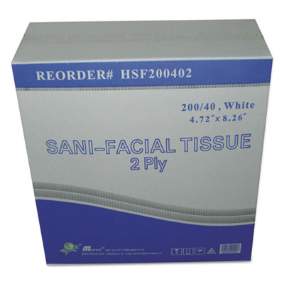 GEN Sani Facial Tissue, 2-Ply, White, 40 Sheets/Box, 5 Boxes/Carton (HSF200402)