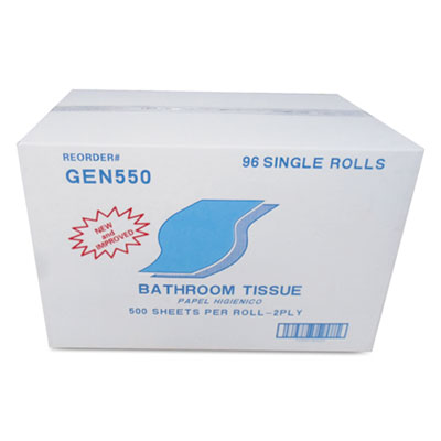 GEN Bath Tissue, Septic Safe, 2-Ply, White, 500 Sheets/Roll, 96 Rolls/Carton (GEN550)