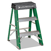 Louisville #624 FOLDING FIBERGLASS LOCKING 2-STEP STOOL, 17W X 22 SPREAD X 24H, ALUMINUM/GREEN/YELLOW (L321202)