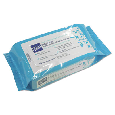 Sani Professional Nice 'n Clean Baby Wipes, Unscented 7.9" x 6.6", White, 80/Pack 12 Packs/CT (A630FW)