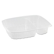 Dart StayLock Clear Hinged Lid Containers, 3-Compartment, 8.6 x 9 x 3, Clear, 100/Packs, 2 Packs/Carton (C55UT3)