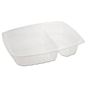 Dart ClearPac Containers, 2 Compartments, 32.8 oz, 7.4 x 9 x 1.7, Clear, Plastic, 63/Pack, 4 Packs/Carton (C30DE2R)