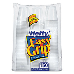Hefty Easy Grip Disposable Plastic Bathroom Cups, 3 oz, White, 150/Pack, 12 Packs/Carton (C20315CT)