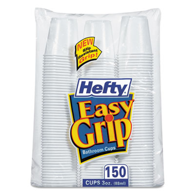 Hefty Easy Grip Disposable Plastic Bathroom Cups, 3 oz, White, 150/Pack, 12 Packs/Carton (C20315CT)