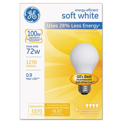 Halogen Bulb, Globe, 72 Watts, Soft White, 4/Pack (66249)