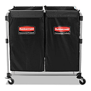 Rubbermaid Commercial Two-Compartment Collapsible X-Cart, Synthetic Fabric, 2.49 cu ft Bins, 24.1" x 35.7" x 34", Black/Silver (1881781)