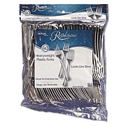 WNA Reflections Heavyweight Plastic Utensils, Fork, Silver, 40/Pack, 8 Packs/Carton (REF320FK)