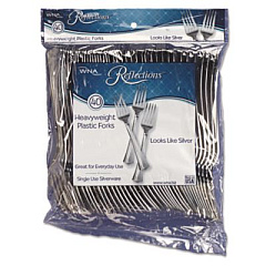 WNA Reflections Heavyweight Plastic Utensils, Fork, Silver, 40/Pack, 8 Packs/Carton (REF320FK)