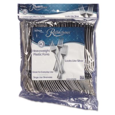 WNA Reflections Heavyweight Plastic Utensils, Fork, Silver, 40/Pack, 8 Packs/Carton (REF320FK)