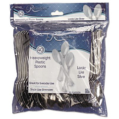WNA Reflections Heavyweight Plastic Utensils, Spoon, Silver, 40/Pack, 8 Packs/Carton (REF320SP)