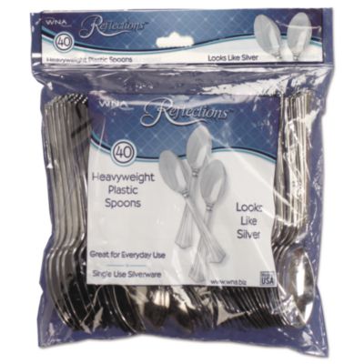 WNA Reflections Heavyweight Plastic Utensils, Spoon, Silver, 40/Pack, 8 Packs/Carton (REF320SP)