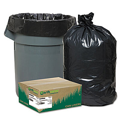 Earthsense Commercial Linear Low Density Recycled Can Liners, 60 gal, 1.25 mil, 38" x 58", Black, 10 Bags/Roll, 10 Rolls/Carton (RNW6050)