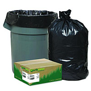 Earthsense Commercial Linear Low Density Recycled Can Liners, 60 Gallon, 1.65 mil, 38" x 58", Black, 10 Bags/Roll, 10 Rolls/Carton (RNW6060)