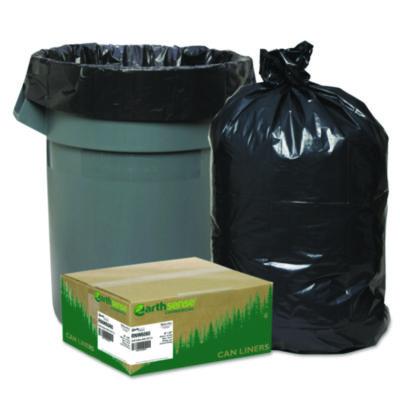 Earthsense Commercial Linear Low Density Recycled Can Liners, 60 Gallon, 1.65 mil, 38" x 58", Black, 10 Bags/Roll, 10 Rolls/Carton (RNW6060)