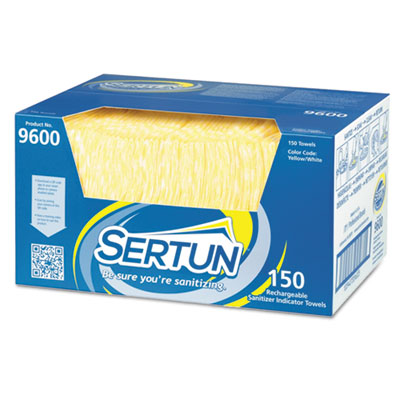 Sertun Color-Changing Rechargeable Sanitizer Indicator Towels, 1-Ply, 13.5 x 18, Unscented, Yellow/White/Blue, 150/Carton (9600)
