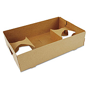 SCT 4-Corner Pop-Up Food and Drink Tray, 4-Cup Tray with Free Central Space, 10 x 6.5 x 2.5, Brown, Paper, 250/Carton (0120)