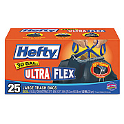 Hefty Ultra Flex Waste Bags, 30 gal, 1.05 mil, 30" x 33", Black, 25/Box (E80627BX)