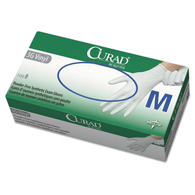 Curad 3g Synthetic Vinyl Exam Gloves, Powder-Free, Medium, 100/box (6CUR8235)